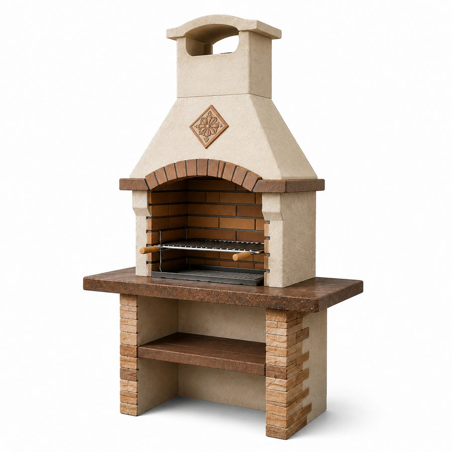 Grill ogrodowy betonowy z rusztem stalowym brązowy