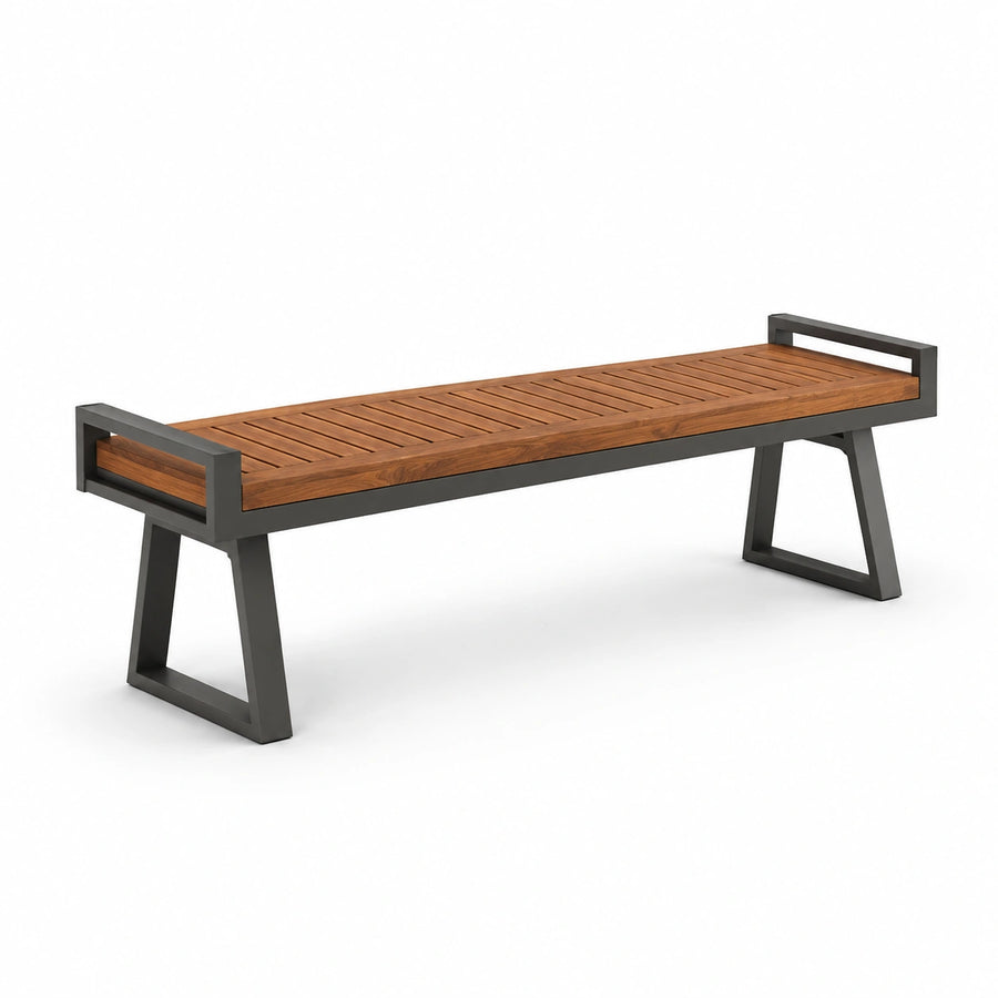 Ławka ogrodowa metalowa z drewnianym siedziskiem brązowa 180x45x50 cm