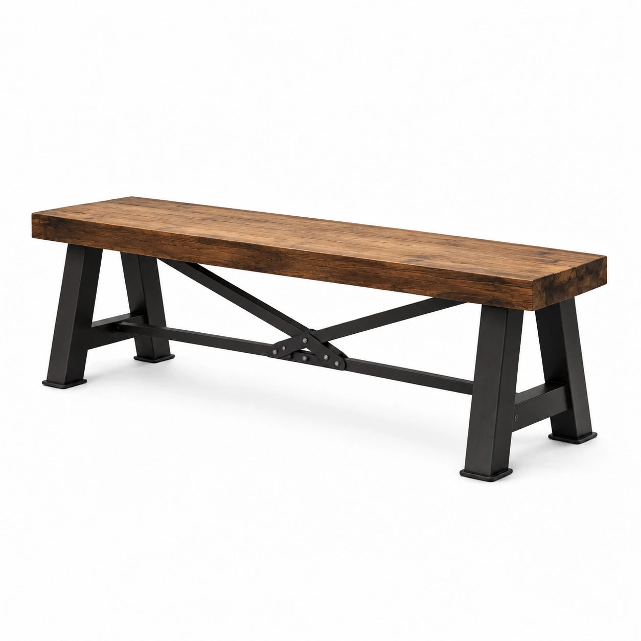 Ławka drewniana z metalowymi nogami 130 cm brązowy/czarny