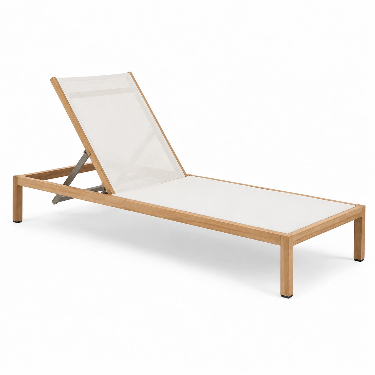 Leżak z drewna teak i tekstylenu biały 200x65x35 cm
