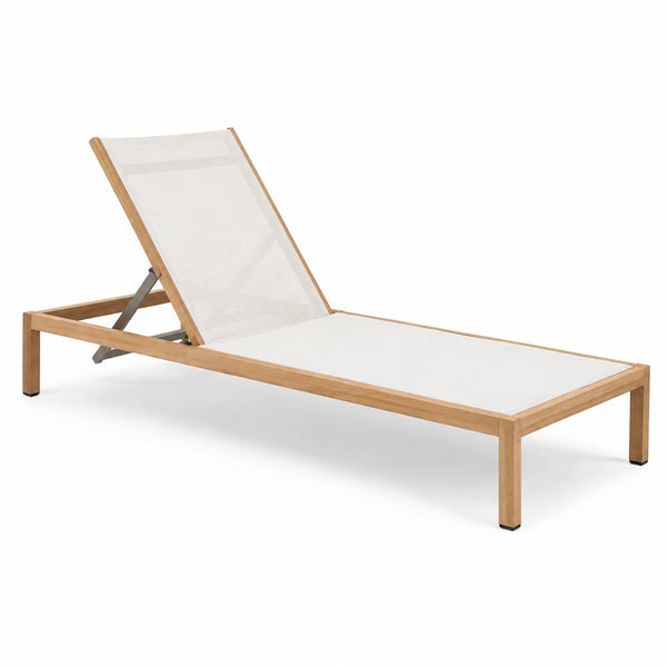 Leżak z drewna teak i tekstylenu biały 200x65x35 cm