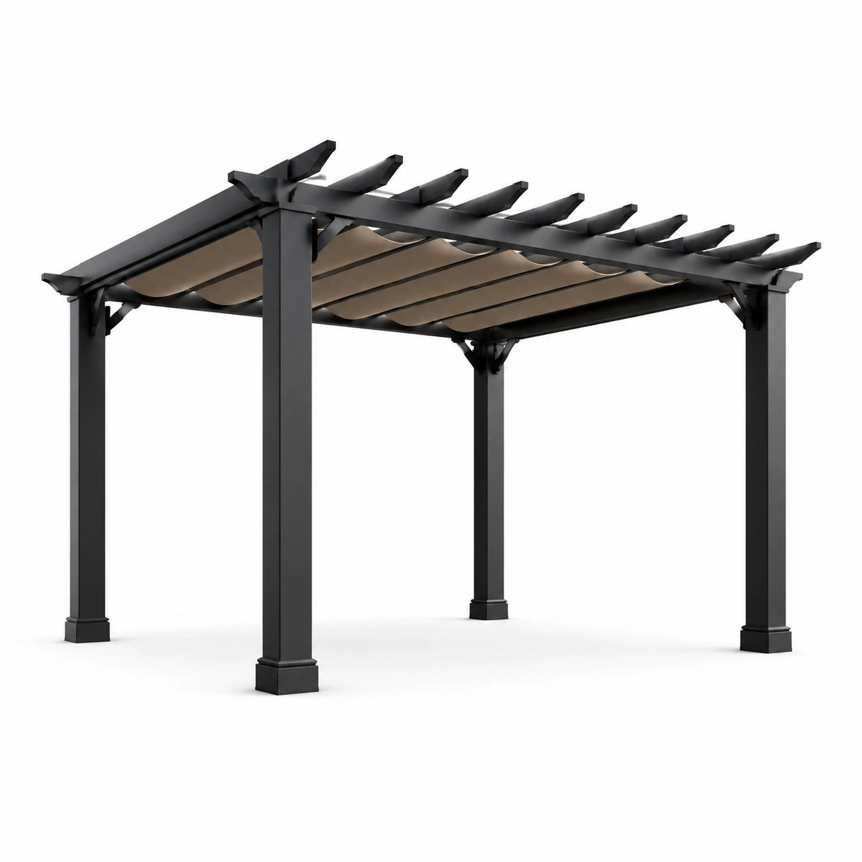 Pergola aluminiowa czarny/beżowy 3x4 m z poliestrowym dachem
