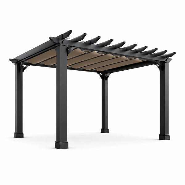 Pergola aluminiowa czarny/beżowy 3x4 m z poliestrowym dachem